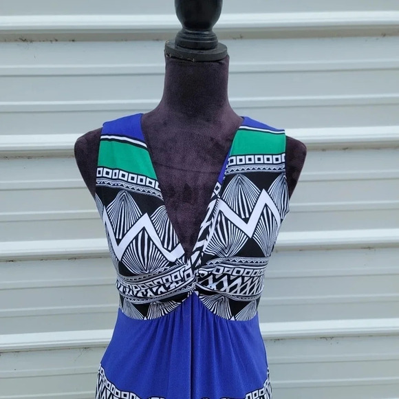 CHICO'S Sexy and Slimming Long Maxi Dress Beautiful Blue Green Blk NWT Sz 0 S(4) - Picture 5 of 13